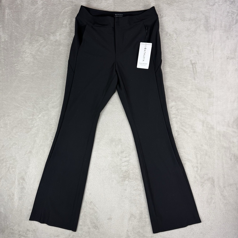 Athleta Stellar Flare Trouser Women 10 Black Fitted Stretch Zip Ankle Pants NWT